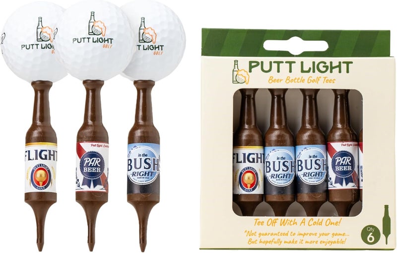Putt Light Store Beer Bottle Golf Tees, Virtually Unbreakable and Recyclable Plastic Golf Tee 6 Pack, Golf Gift for Men, Bachelor Party Novelty Gift, for Golfers,3-1/4" Tall - Image 1